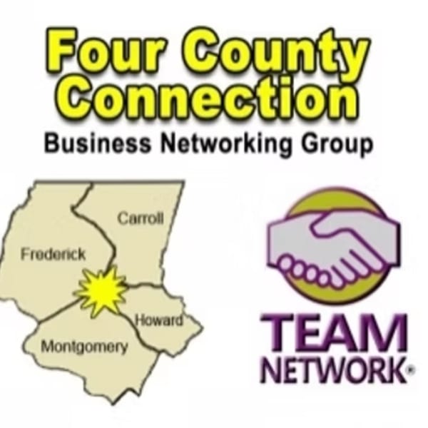 Four County Connection Business Networking Group logo with a map and handshake icon.