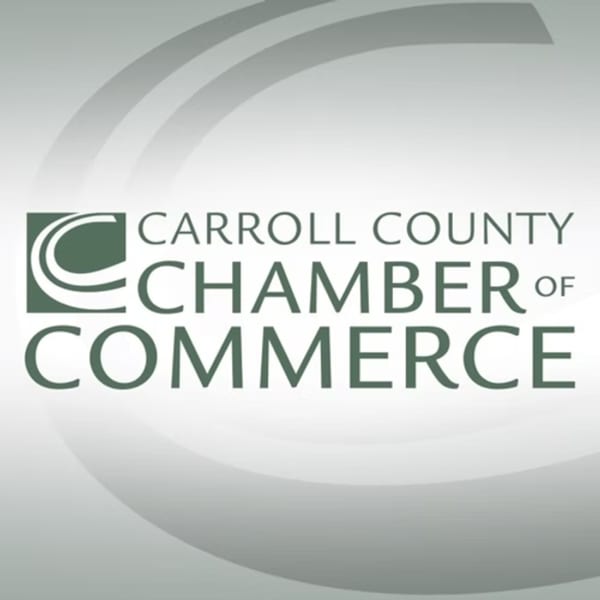 Carroll County Chamber of Commerce logo with green text on a light gray background.