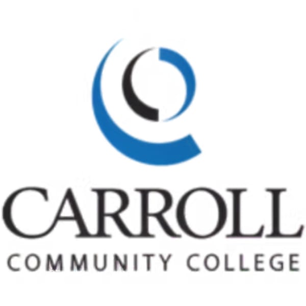 Carroll Community College logo with a blue and black circular design above the text.